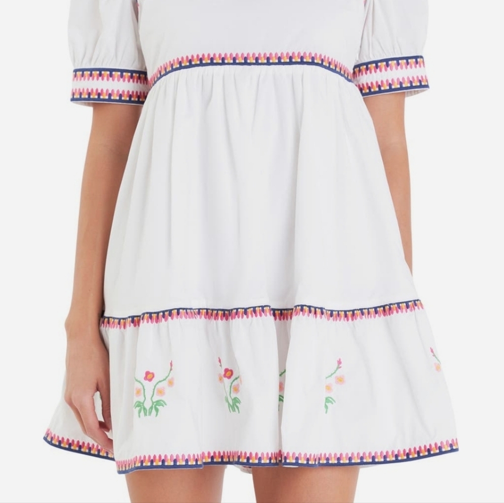 NWT English Factory Embroidered Puff Sleeve Cotton Babydoll Dress Size Medium - Picture 3 of 13